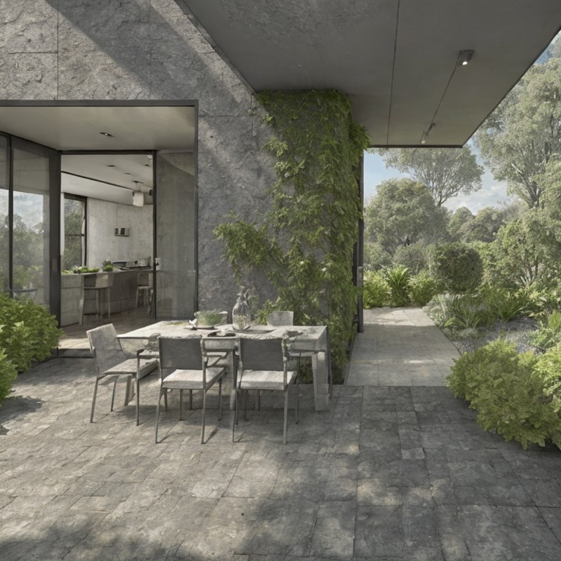 archviz design modern retrofuturistic villa with garden, sandstone old natural treebark asphalt, still life <lora:entropy-...